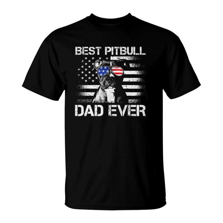 Mens Best Pitbull Dad Ever  American Flag 4Th Of July Gifts T-Shirt