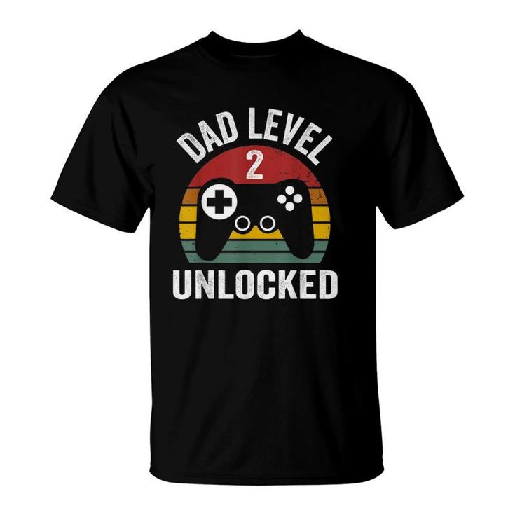 Mens Funny New Dad  Dad Level 2 Unlocked For 2 Kids Gaming T-Shirt