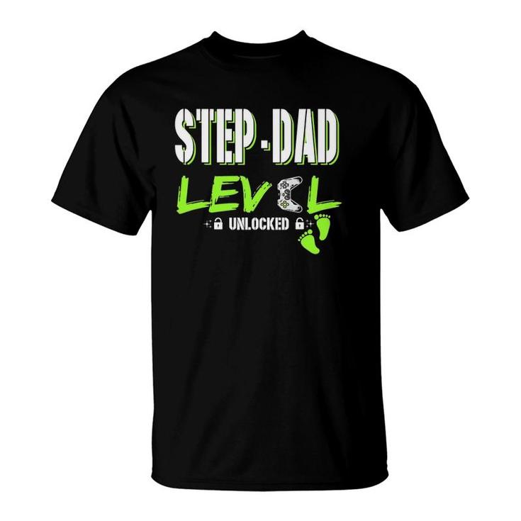 Mens Gaming Step-Dad Level Unlocked Gamer Leveled Up Father's Day T-Shirt
