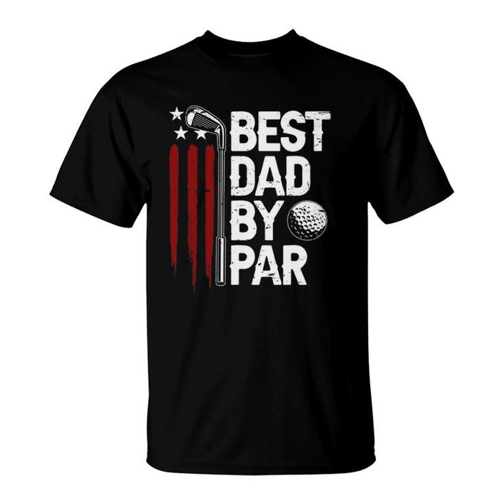 Mens Golf Best Dad By Par Daddy Golfer American Flag Father's Day T-Shirt