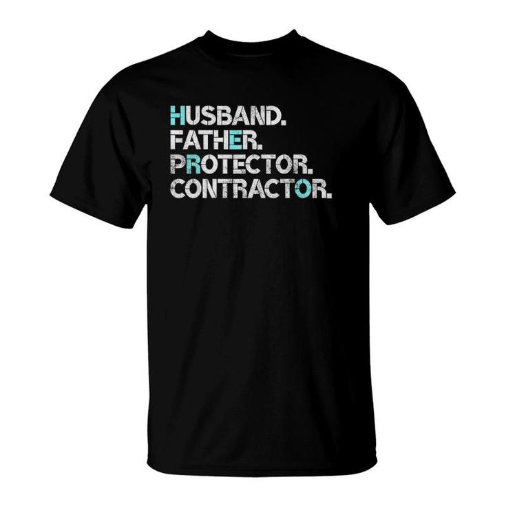 Mens Husband Father Protector Contractor Gift Dad Funny T-Shirt