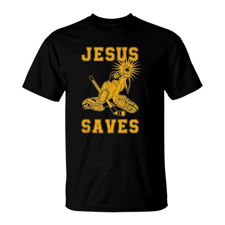 Mens Jesus Saves Ice Hockey Goalie Sport Religious Christian  T-Shirt