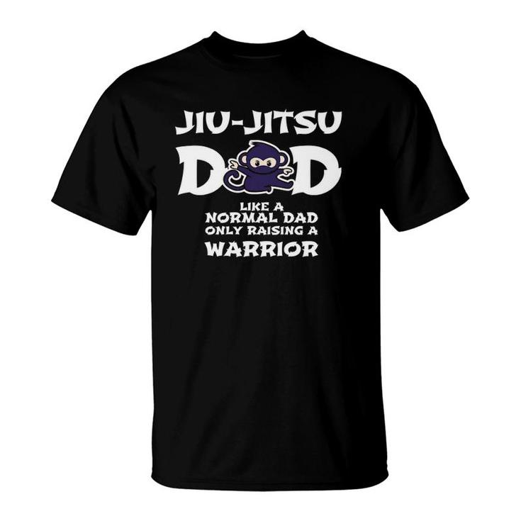 Mens Jiu Jitsu Dad Raising A Warrior Funny Fathers Day Jiu-Jitsu T-Shirt