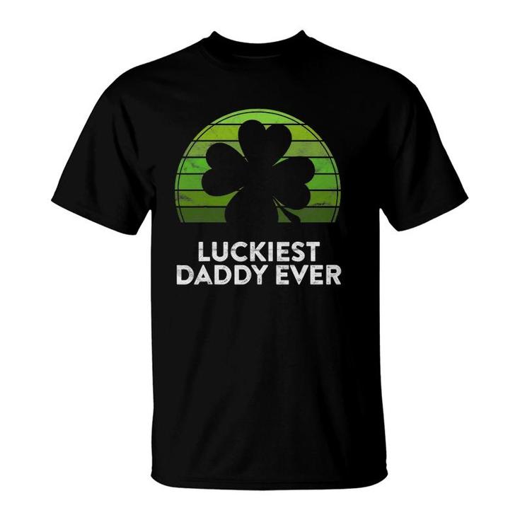 Mens Luckiest Daddy Ever Shamrock Sunset St Patrick's Day Dad T-Shirt