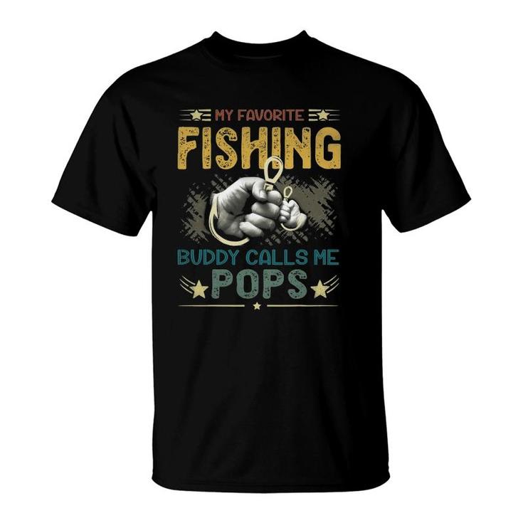 Mens Mens My Favorite Fishing Buddy Calls Me Pops Fathers Day T-Shirt