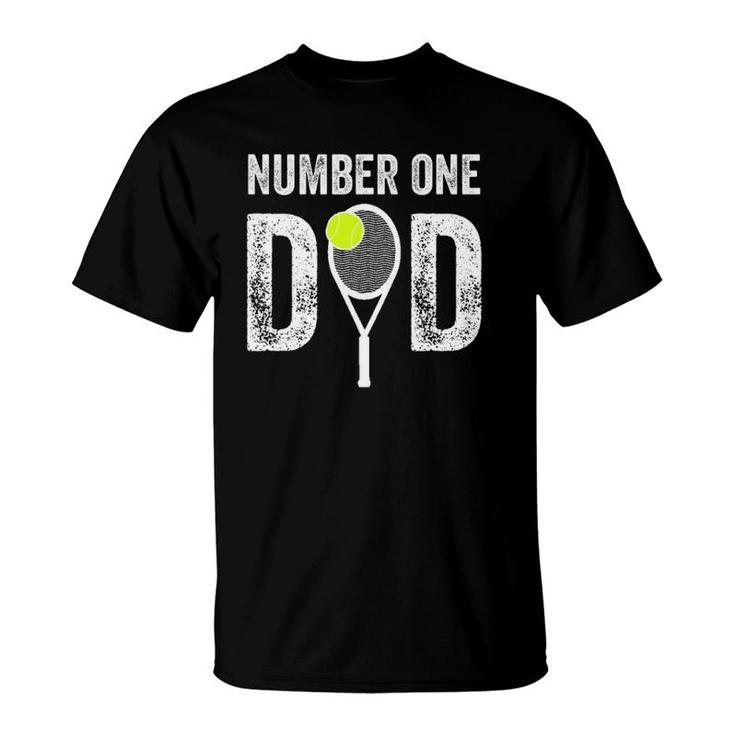 Mens Number One Daddy Funny Gift From Son Daughter 1 Tennis Dad T-Shirt