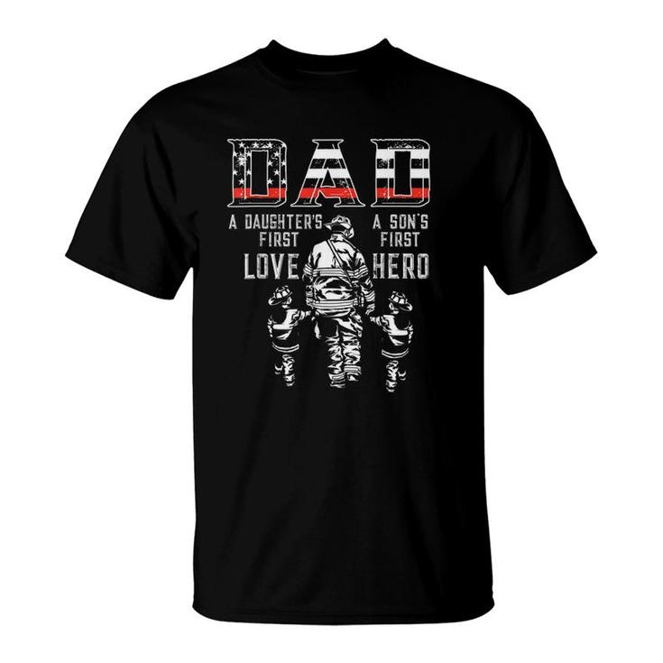 Mens Oxbd Dad Daughter Love Son Hero Fireman Dad Fathers Day T-Shirt