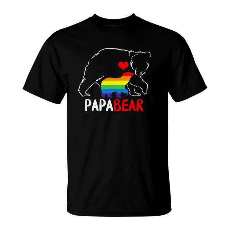 Mens Papa Bear Proud Dad Daddy Rainbow Flag Lgbt Pride Father Day T-Shirt