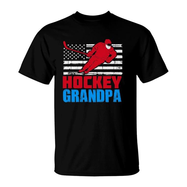 Mens Patriotic American Flag Usa Ice Hockey Grandpa Gift T-Shirt