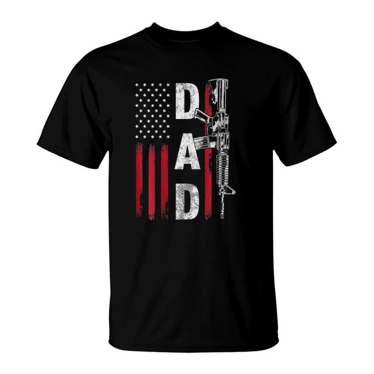Mens Proud Dad Daddy Gun Rights Ar-15 American Flag Father's Day T-Shirt
