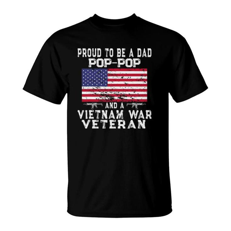 Mens Proud Dad Pop-Pop Vietnam War Veteran - Retro Us Flag Grandpa T-Shirt