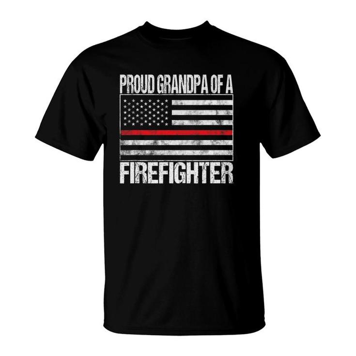 Mens Proud Grandpa Of A Firefighter Fireman Support Red Line Flag T-Shirt