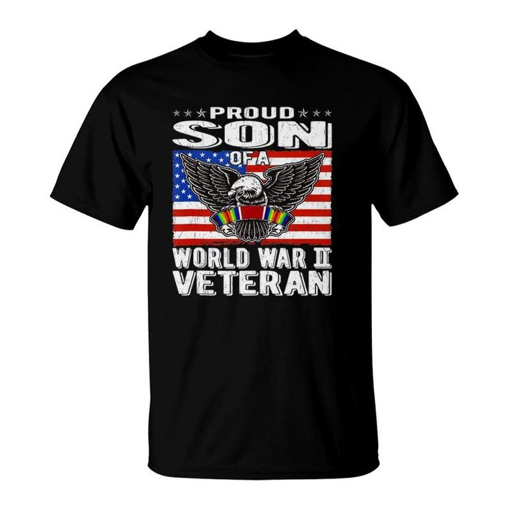Mens Proud Son Of A World War 2 Veteran Patriotic Ww2 Family Gift  T-Shirt