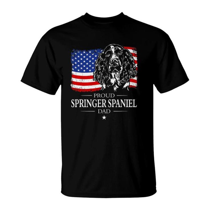 Mens Proud Springer Spaniel Dad American Flag Patriotic Dog Gift T-Shirt