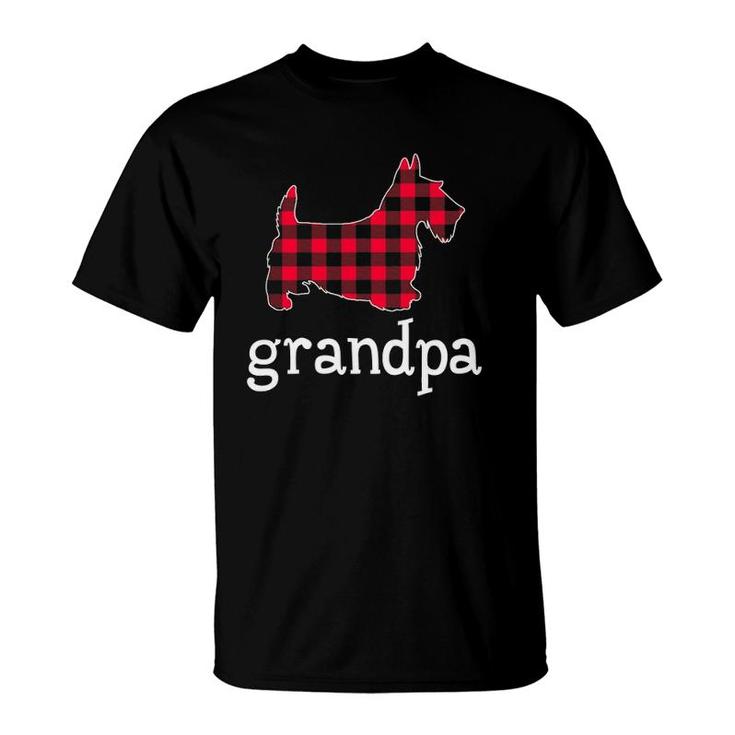 Mens Red Plaid Grandpa Scottie Christmas Matching Family Pajama T-Shirt