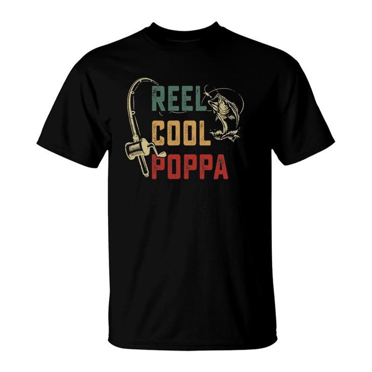 Mens Reel Cool Poppa Vintage Fisherman Father's Day T-Shirt