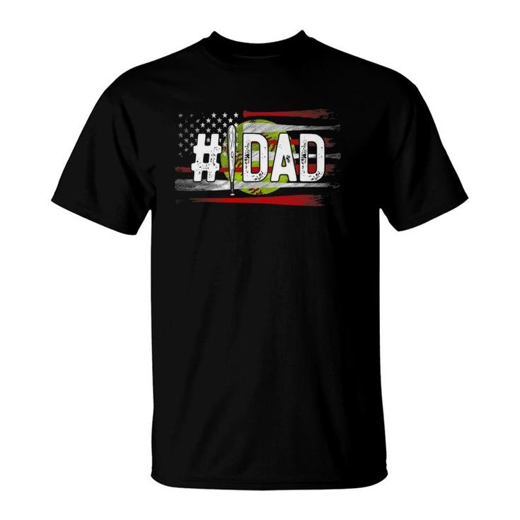 Mens Softball 1 Dad Number One Best Dad Coach Ever Fathers Day T-Shirt