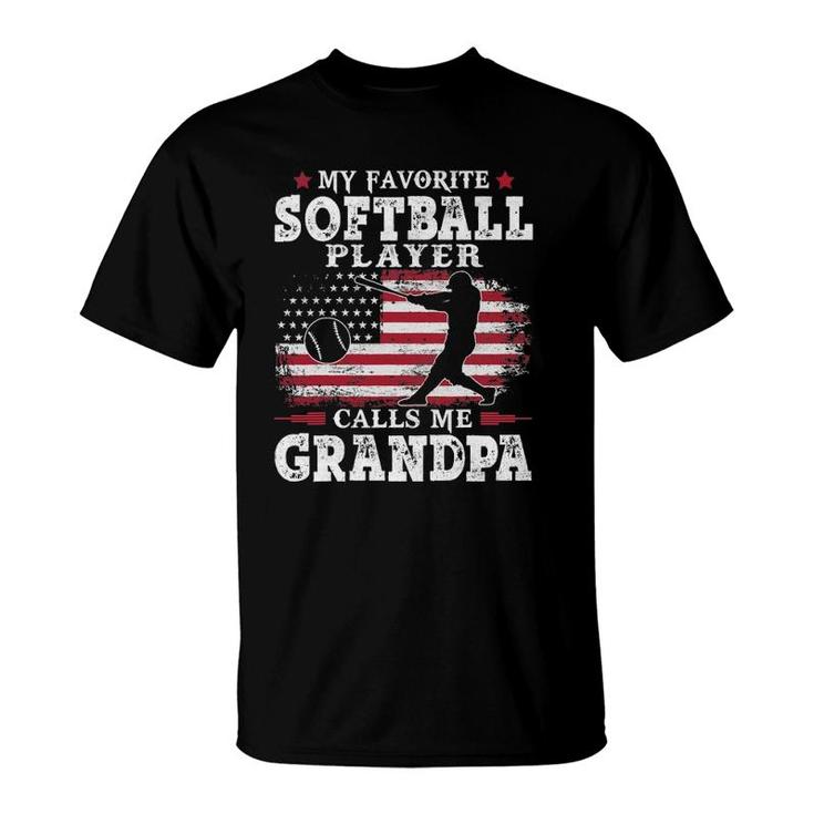 Mens Softball Player Calls Me Grandpa Usa Flag T-Shirt