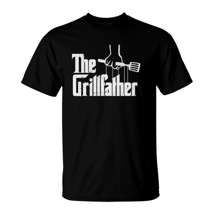 Mens The Grillfather Dad Chef Grilling Grill Master Bbq T-Shirt