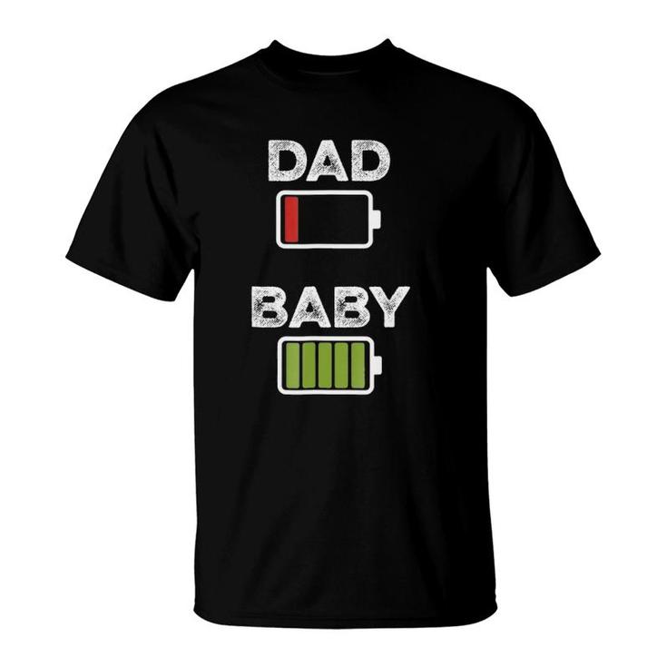 Mens Tired Dad Low Battery Baby Full Charge Funny T-Shirt