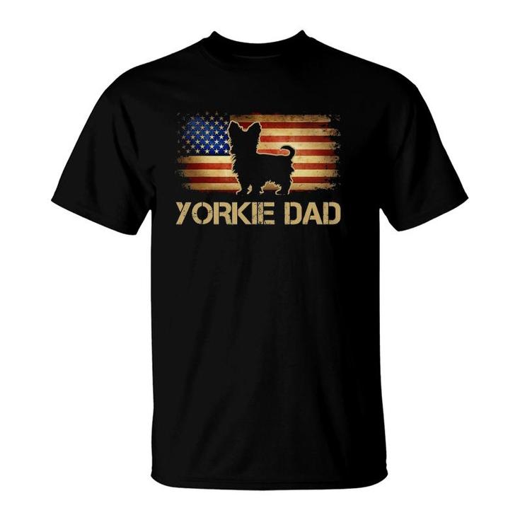 Mens Yorkie Dad Vintage American Flag Patriotic Yorkshire Terrier T-Shirt