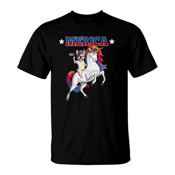 Merica French Bulldog Dog Unicorn American Flag 4Th Of July  T-Shirt