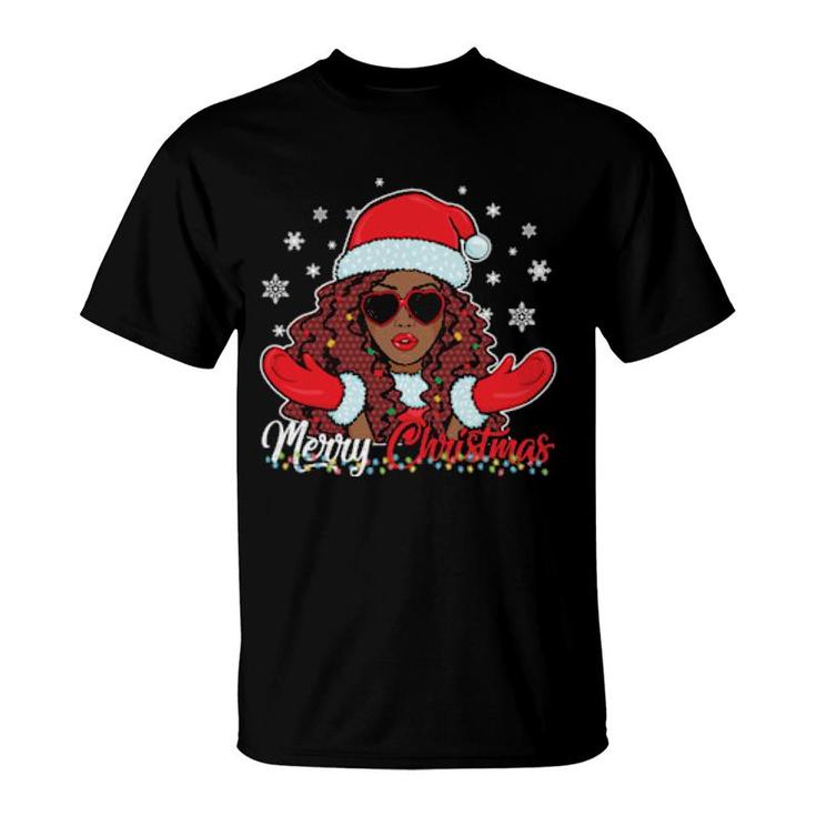 Merry Christmas African Black Girl Christmas Santa Claus  T-Shirt