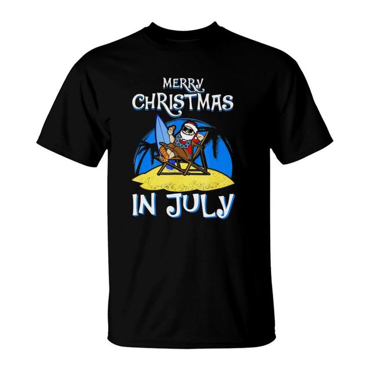 Merry Christmas In July Funny Santa Claus Beach T-Shirt