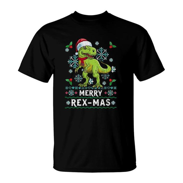 Merry Rex-Mas Christmasrex Dinosaur Ugly  Knit T-Shirt