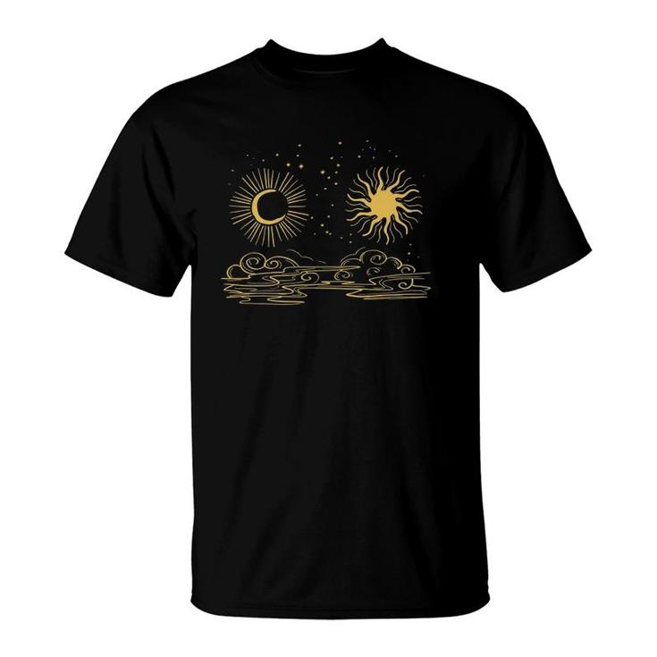 Minimal Sun Moon Clouds Cool Day Night Design Art Lover Gift  T-Shirt