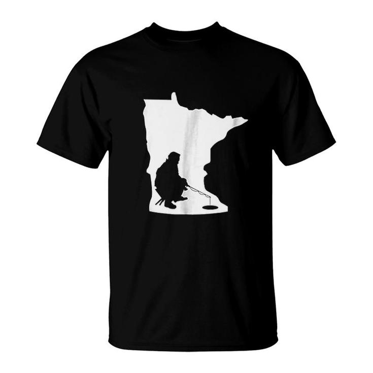 Minnesota Mn State Map Ice Fishing T-Shirt
