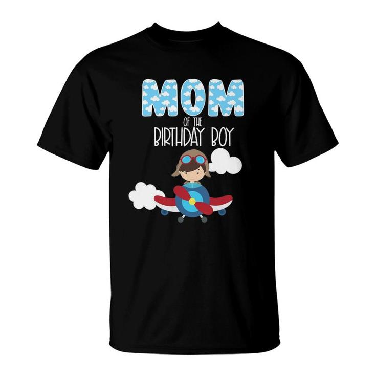 Mom Of The Birthday Boy Airplane Plane Pilot Flying Family T-Shirt
