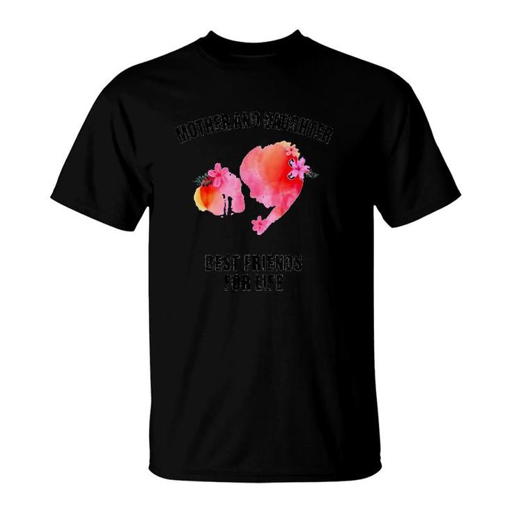 Mother And Daughter Best Friends For Life Floral Mom And Daughter Silhouette Heart Version T-Shirt