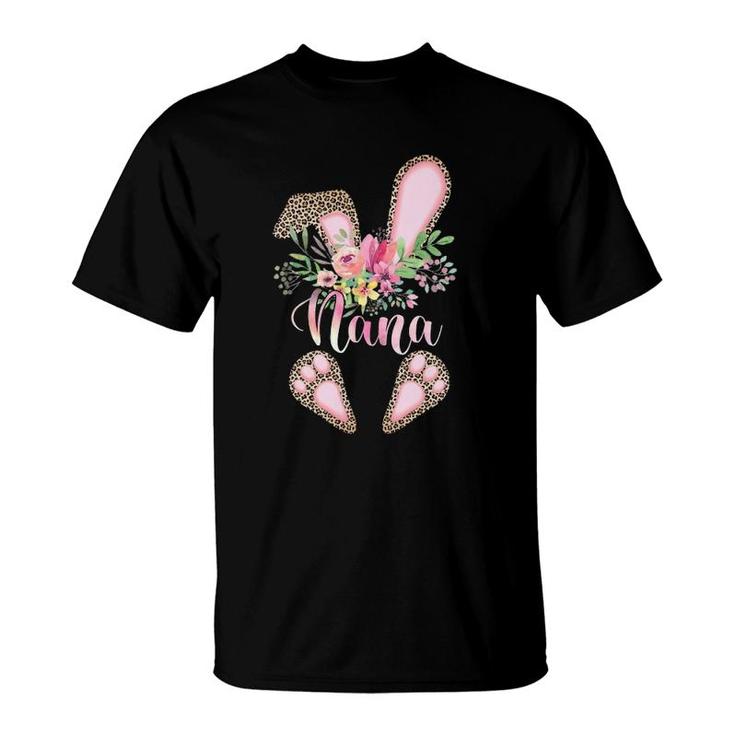 Nana Bunny - Floral Leopard Nana Happy Easter Mother's Day T-Shirt