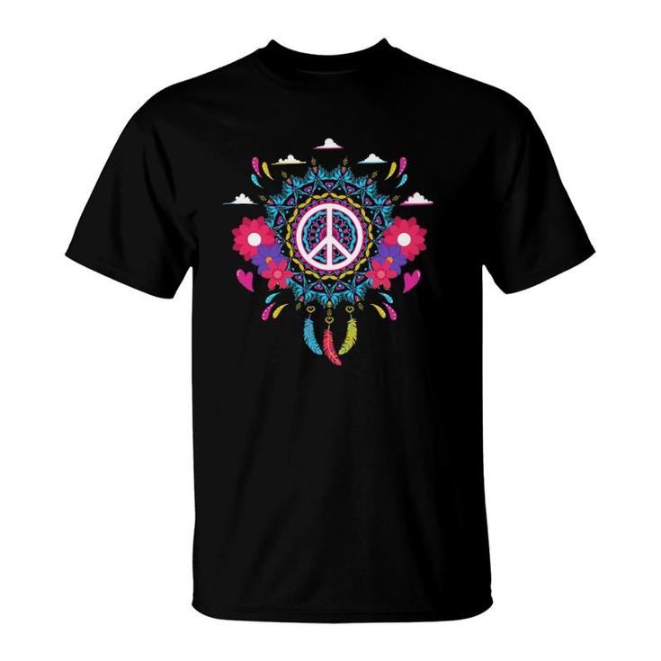 Native Wind Catcher Wind Spinner Boho Mandala Peace Sign T-Shirt