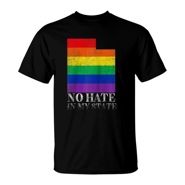 No Hate In My State Utah Map Lgbt Pride Rainbow Flag Gift Raglan Baseball Tee T-Shirt