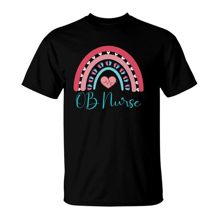 Ob Nurse Rainbow Heart Baby Labor Delivery Obstetrics Gyn T-Shirt