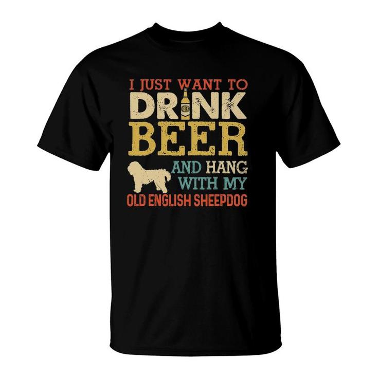 Old English Sheepdog Dad Drink Beer Hang With Dog Funny Men T-Shirt