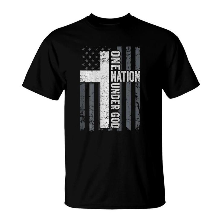 One Nation Under God Christian Worship Cross Flag On Back T-Shirt