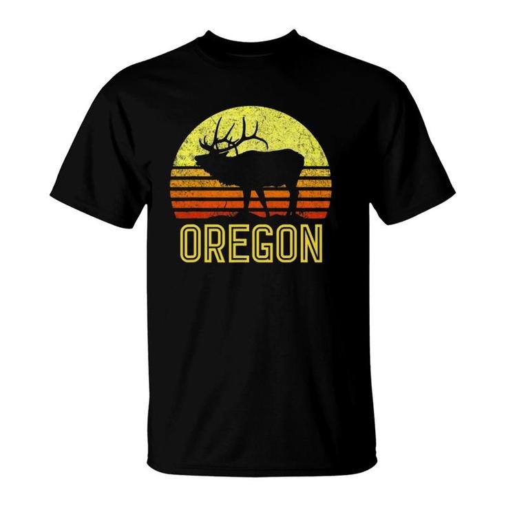Oregon Elk Hunter Dad Vintage Retro Sun Bow Hunting Gift T-Shirt
