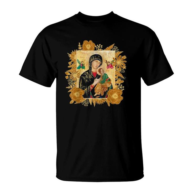 Our Lady Of Perpetual Help Blessed Mother Mary Catholic Icon Raglan Baseball T-Shirt