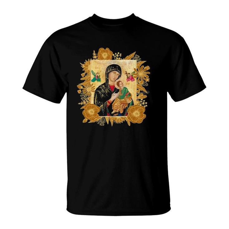 Our Lady Of Perpetual Help Blessed Mother Mary Catholic Icon T-Shirt