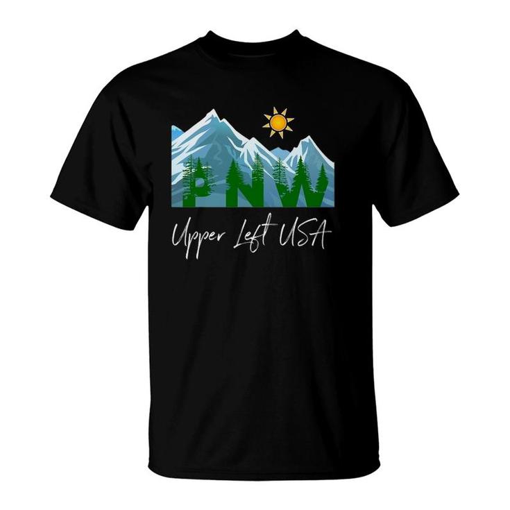 Pacific Northwest Pnw Pine Trees Mountains Upper Left Usa T-Shirt