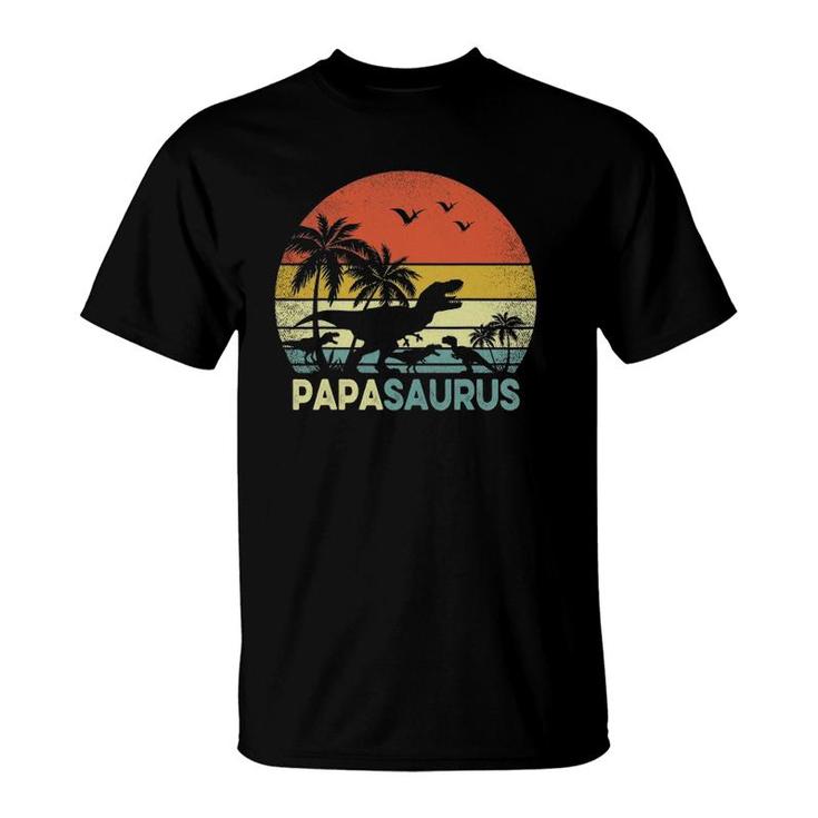 Papa Dinosaur Papasaurus 3 Three Kids Father's Day T-Shirt