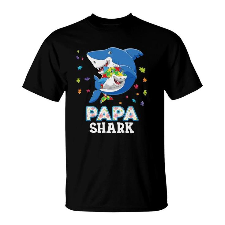 Papa Shark Autism Awareness Rainbow Puzzle Matching Do T-Shirt