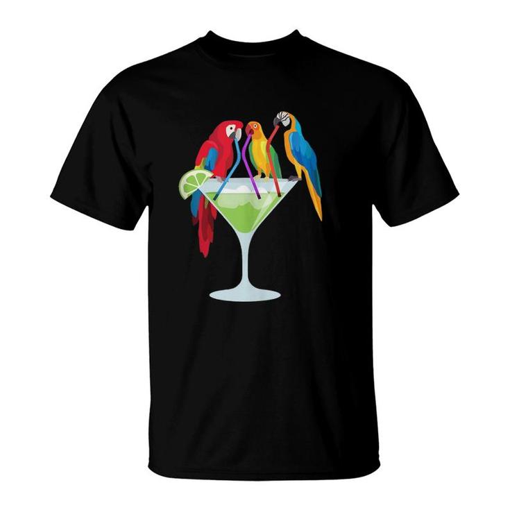 Parrots Drinking Margarita Tropical Vacation Hawaiian Birds  T-Shirt