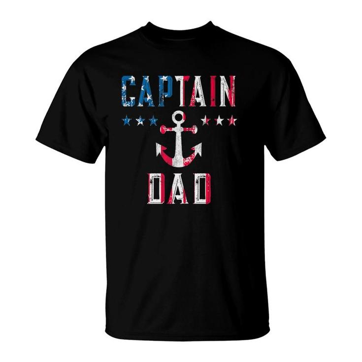 Patriotic Captain Dad American Flag Boat Owner 4Th Of July T-Shirt