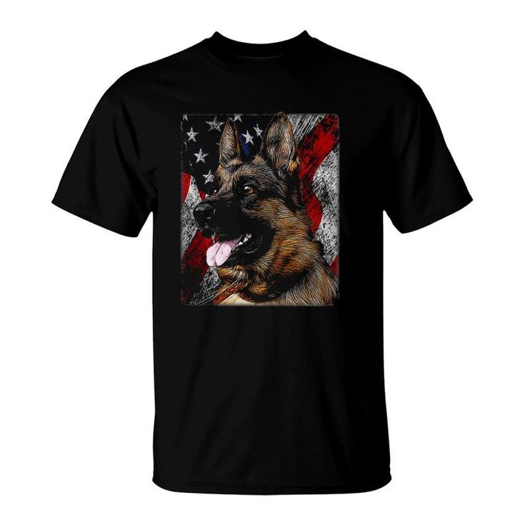 Patriotic German Shepherd - Shephard American Flag Puppy Dog T-Shirt