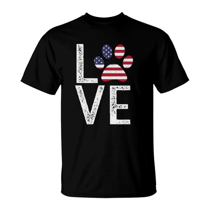 Patriotic Love Paw Print American Flag Dog Owner T-Shirt