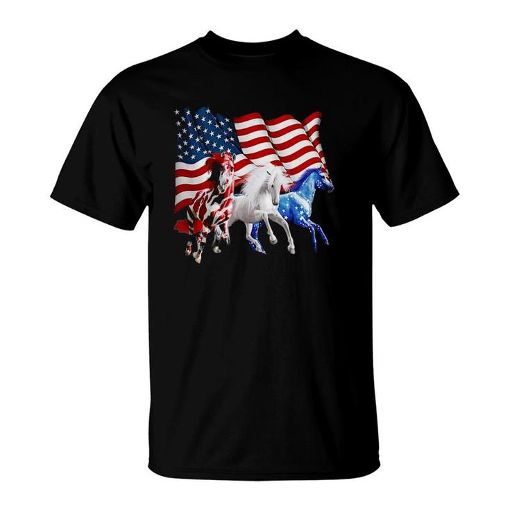 Patriotic Us Flag 4Th Of July Horse Lovers T-Shirt